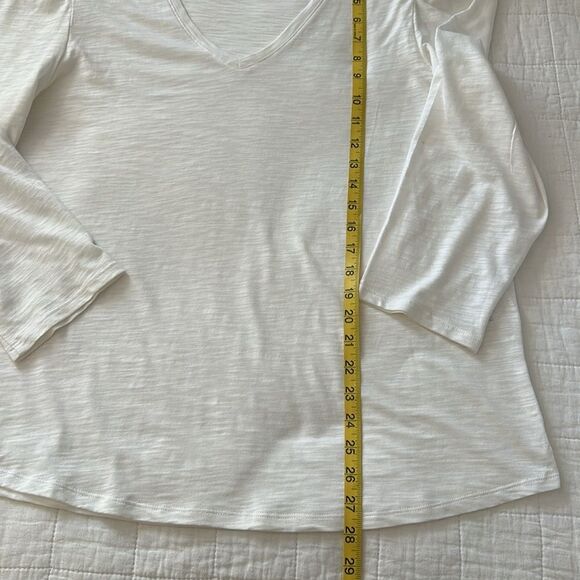 Chico’s Size 3 XL White Puff Sleeve Top V-Neck Cotton Modal Blend Long Sleeve - Picture 10 of 11